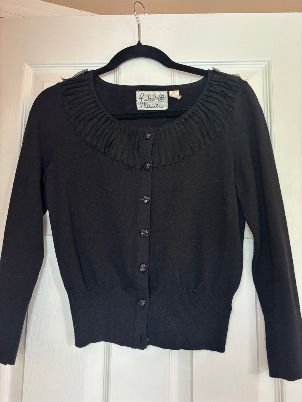 Anthropologie Black Pleated-Round Collar Cardigan